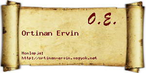 Ortinan Ervin névjegykártya